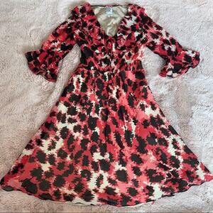 Yoana Baraschi Red & Black Abstract Print Silk Ruffle Dress Size: Medium